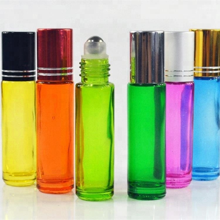 10ml amber roll on essential oil perfume glass bottle aluminum lid in stock