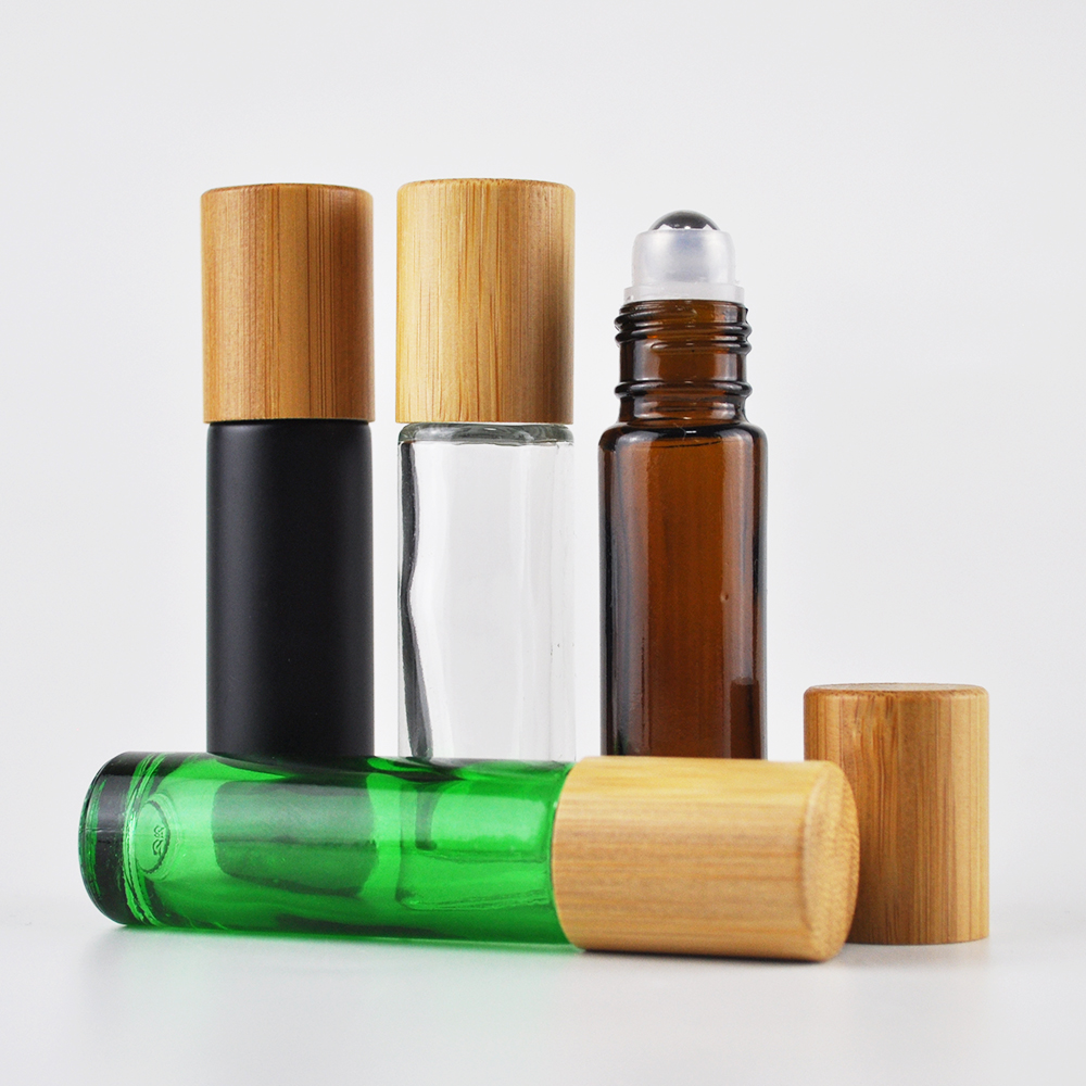 10ml bamboo lid roller bottle essential oil biodegradable bamboo roll ons amber glass bottle