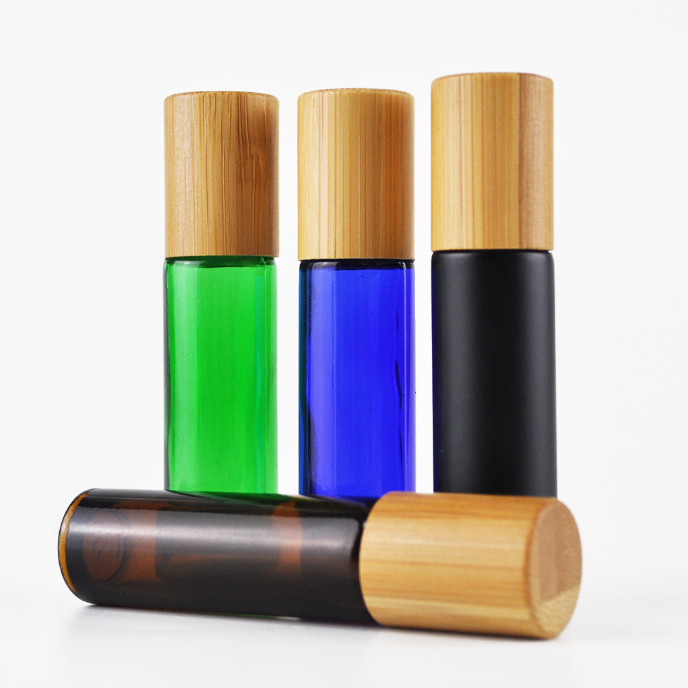 10ml bamboo lid roller bottle essential oil biodegradable bamboo roll ons amber glass bottle