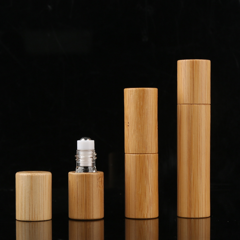 10ml bamboo perfume oil roller bottle with bamboo cap steel ball