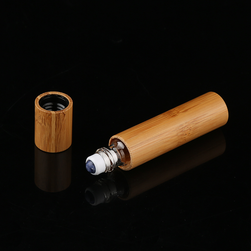 10ml bamboo perfume oil roller bottle with bamboo cap steel ball