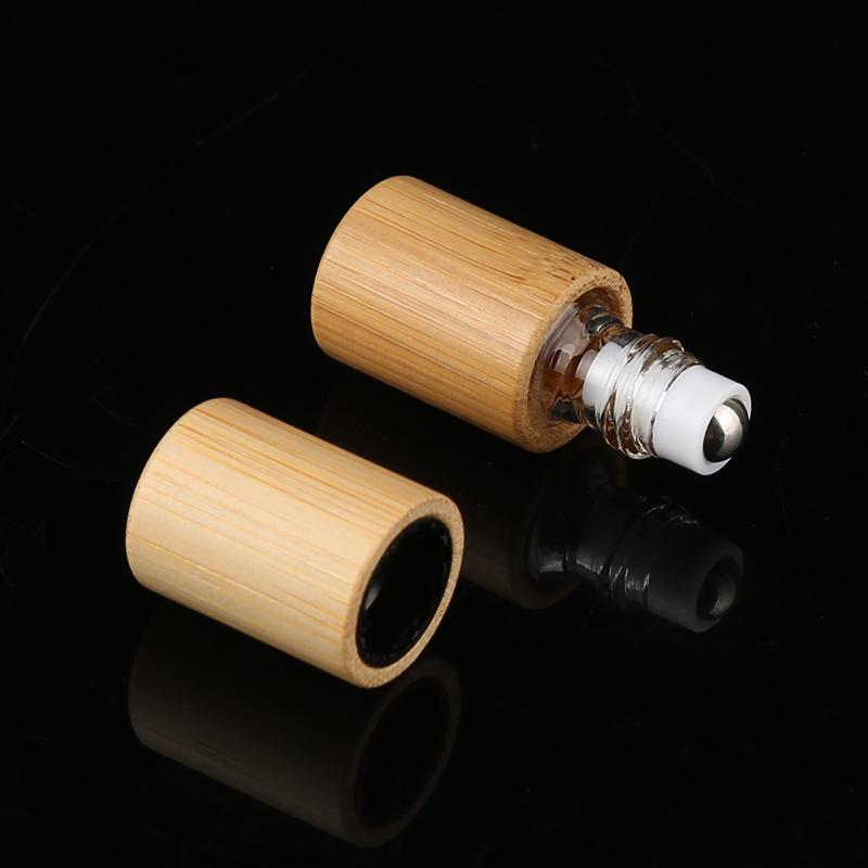 10ml bamboo perfume oil roller bottle with bamboo cap steel ball