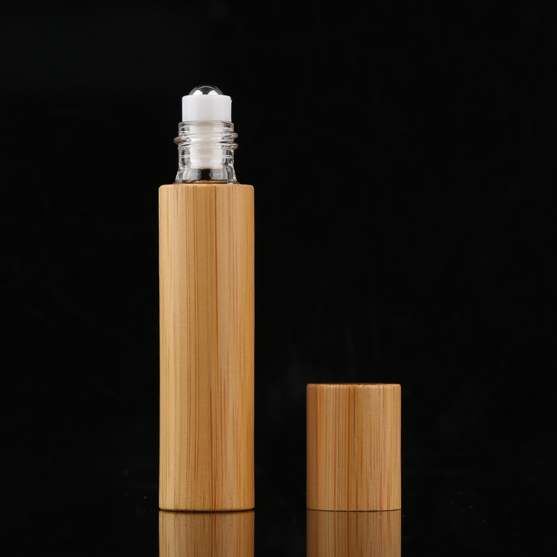 10ml bamboo perfume oil roller bottle with bamboo cap steel ball