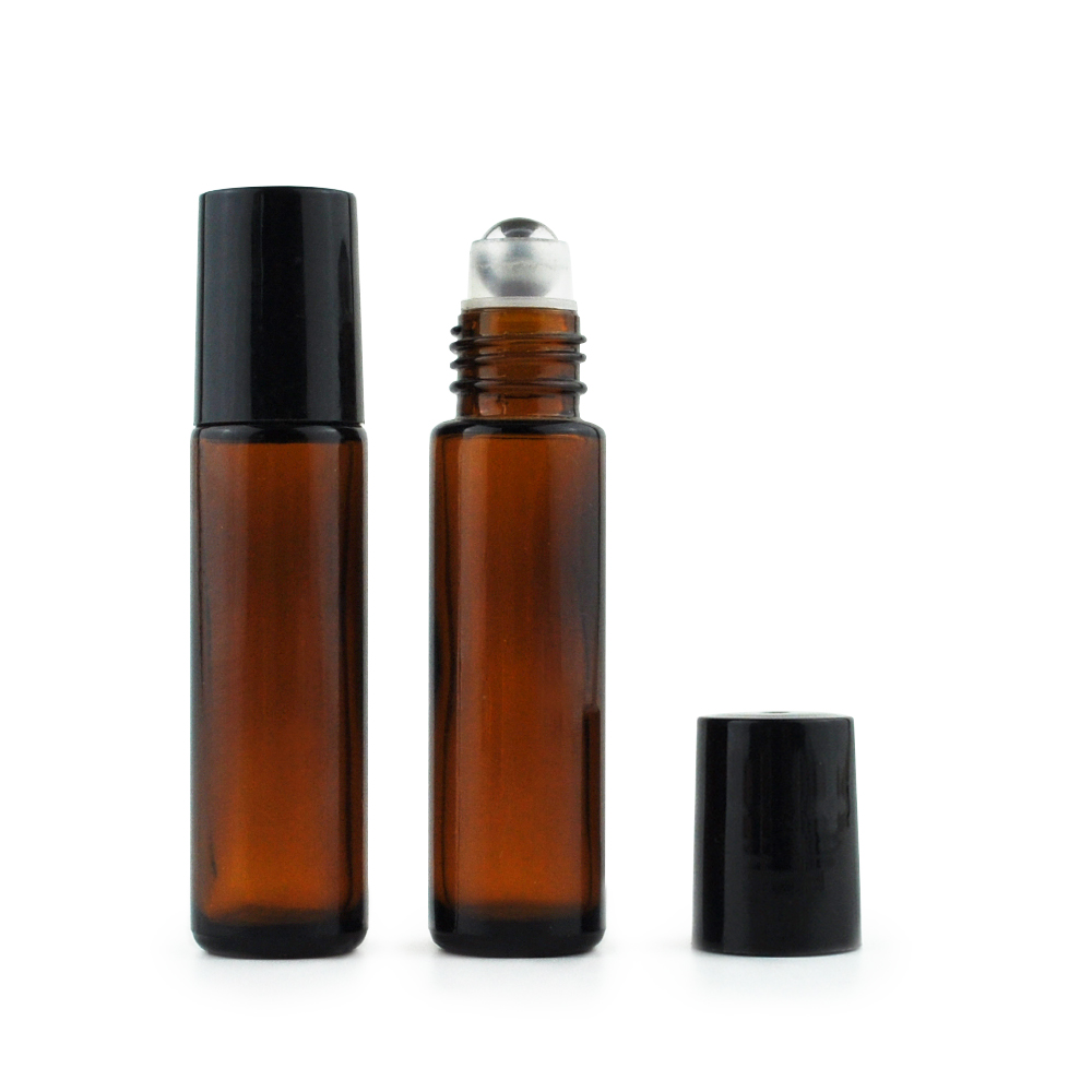10ml best selling amber roll on glass essential oil bottle with black plastic cap