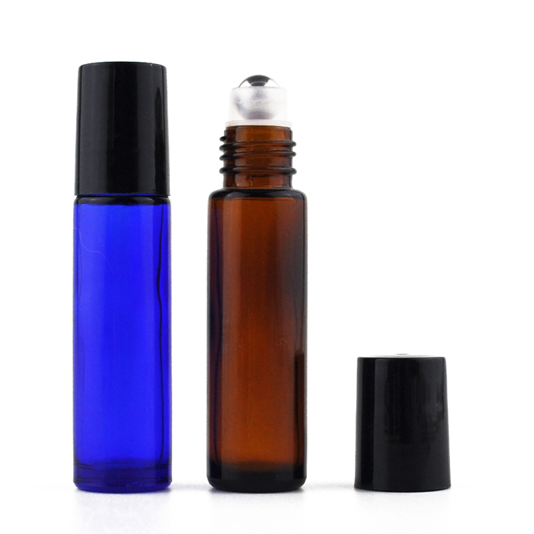 10ml best selling amber roll on glass essential oil bottle with black plastic cap