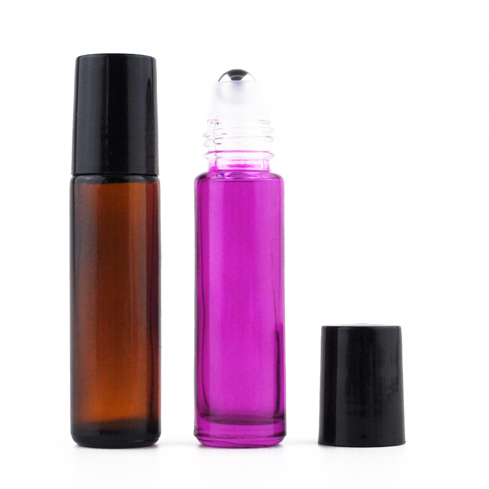 10ml best selling amber roll on glass essential oil bottle with black plastic cap