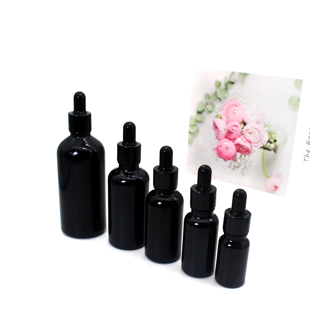 10ml black aluminum lid glass dropper empty bottle cosmetic essential oil packaging container