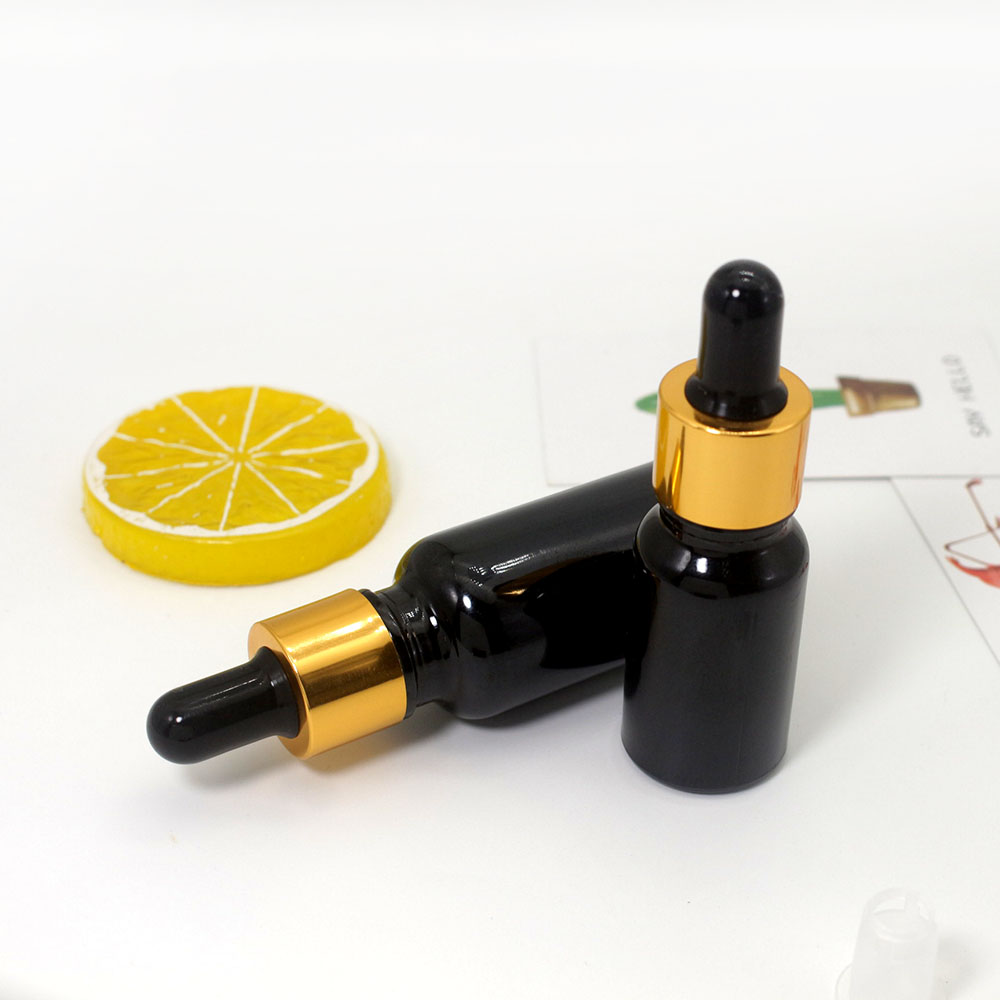 10ml black aluminum lid glass dropper empty bottle cosmetic essential oil packaging container