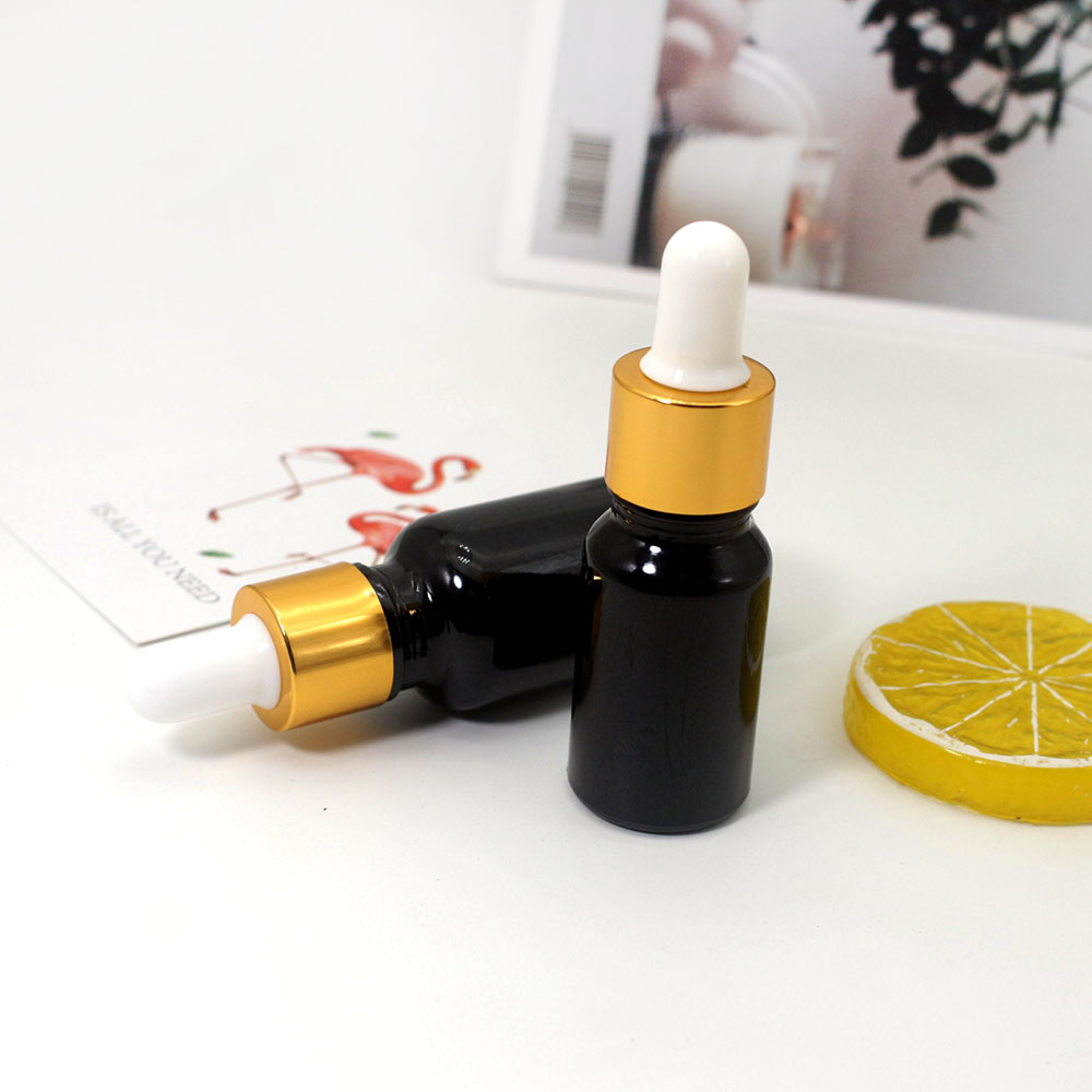 10ml black aluminum lid glass dropper empty bottle cosmetic essential oil packaging container