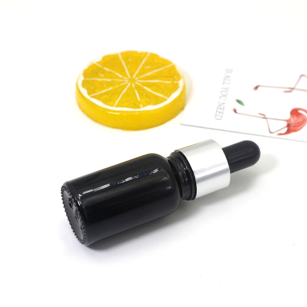 10ml black aluminum lid glass dropper empty bottle cosmetic essential oil packaging container