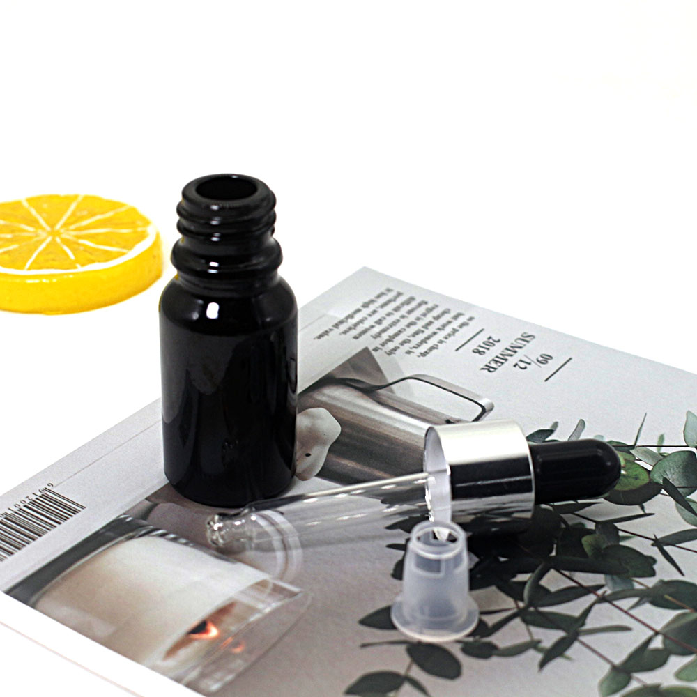 10ml black aluminum lid glass dropper empty bottle cosmetic essential oil packaging container