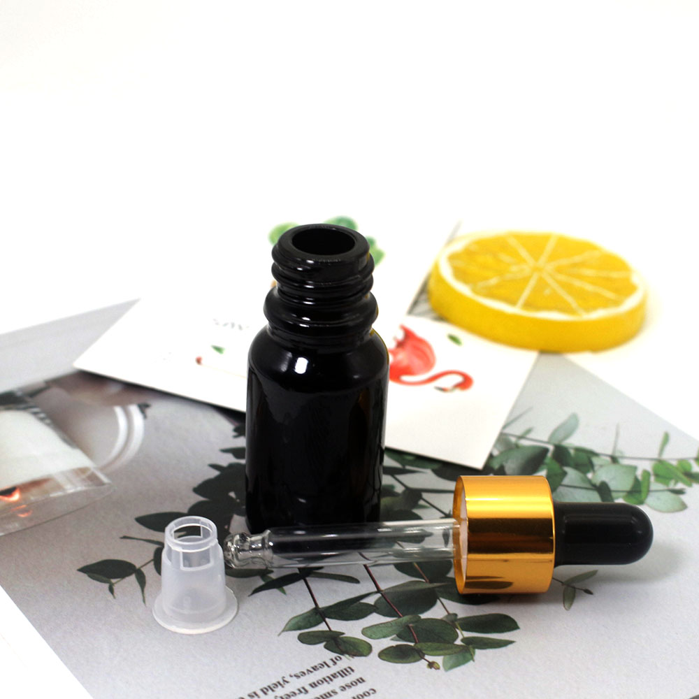 10ml black aluminum lid glass dropper empty bottle cosmetic essential oil packaging container