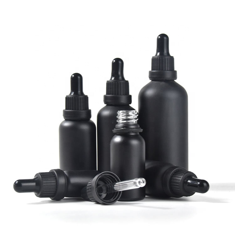 10ml black frosted black glass dropper bottle 30ml matte