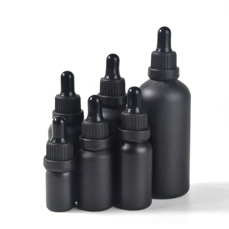 10ml black frosted black glass dropper bottle 30ml matte