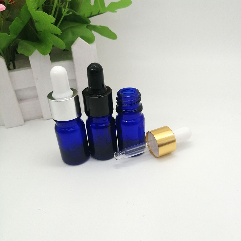 10ml blue essential oil empty bottle with gold silver black aluminum cap glass dropper bottle essence emulsion container