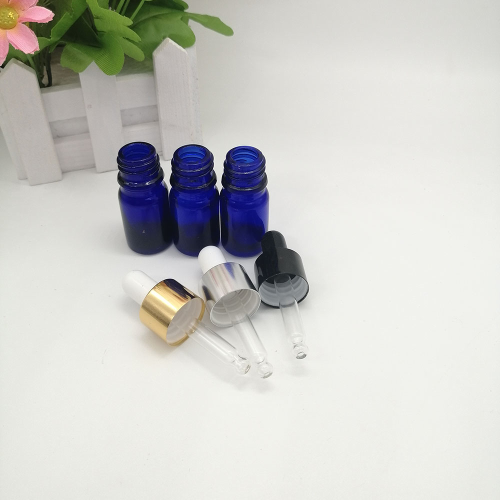 10ml blue essential oil empty bottle with gold silver black aluminum cap glass dropper bottle essence emulsion container
