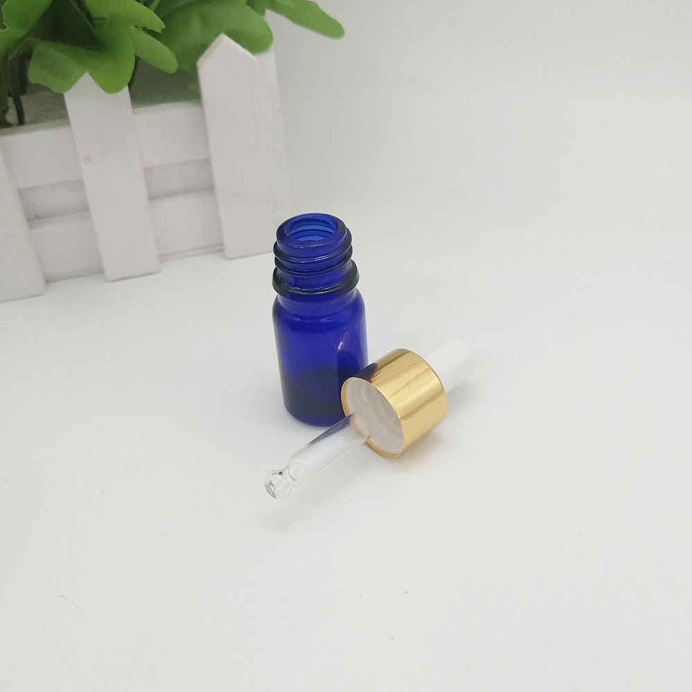 10ml blue essential oil empty bottle with gold silver black aluminum cap glass dropper bottle essence emulsion container