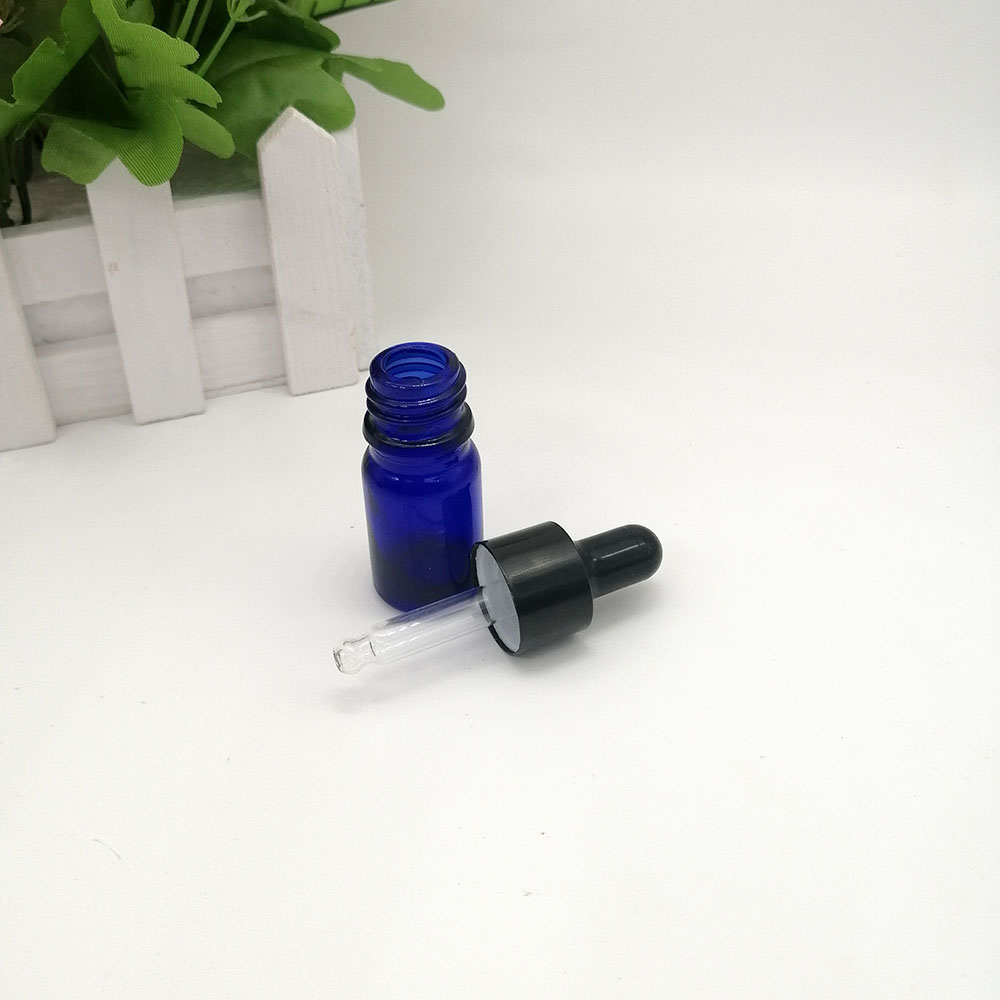 10ml blue essential oil empty bottle with gold silver black aluminum cap glass dropper bottle essence emulsion container