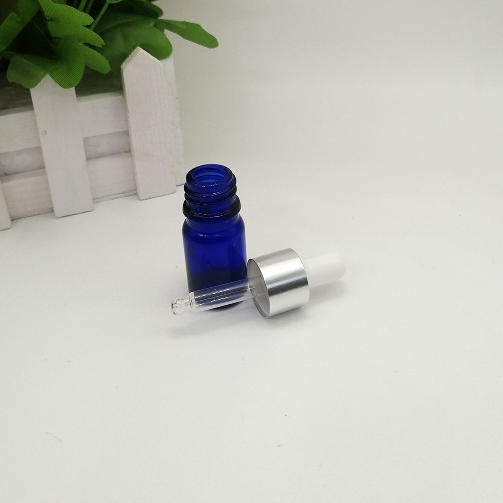 10ml blue essential oil empty bottle with gold silver black aluminum cap glass dropper bottle essence emulsion container
