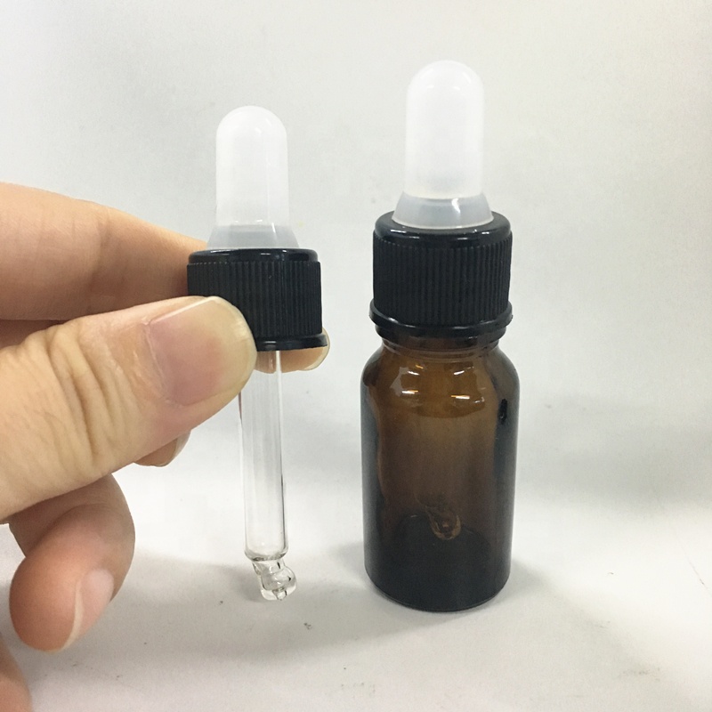 10ml brown euro glass bottle with children resistant cap with reducer for oil cosmetic packaging