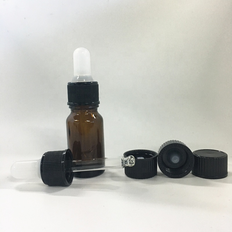 10ml brown euro glass bottle with children resistant cap with reducer for oil cosmetic packaging