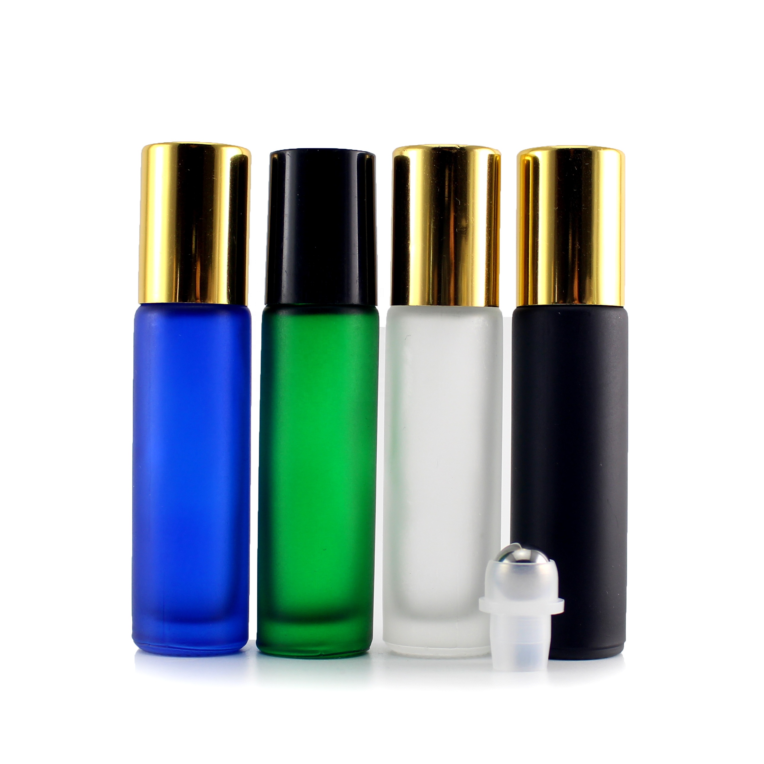 10ml clear black blue green frosted glass roll on bottle perfume essential glass bottle with gold cap