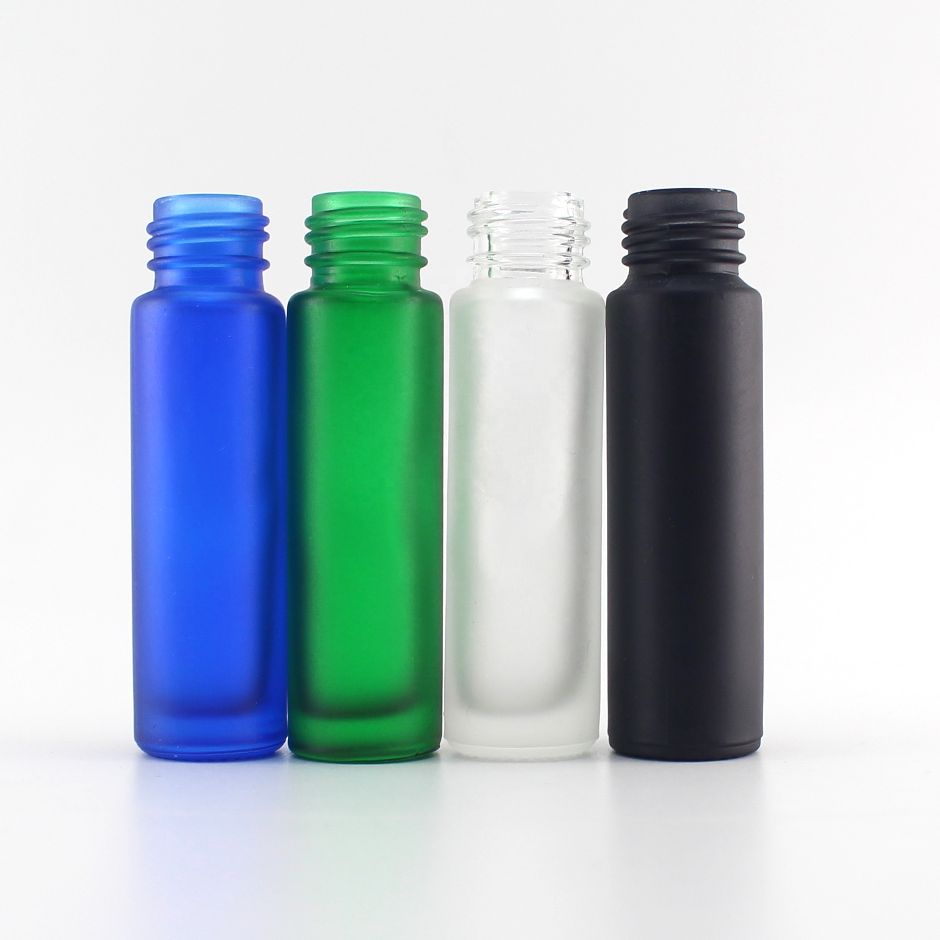 10ml clear black blue green frosted glass roll on bottle perfume essential glass bottle with gold cap