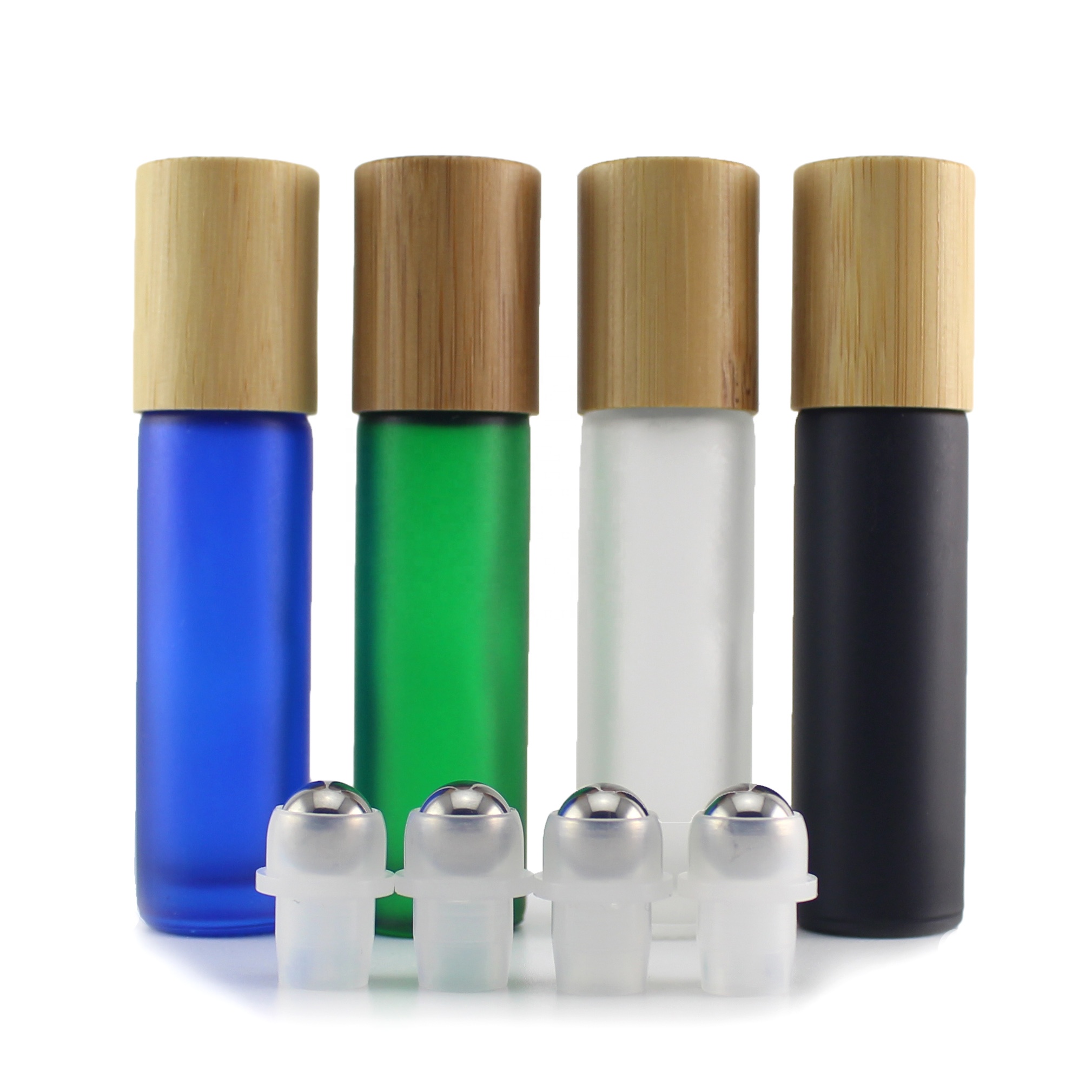 10ml clear black blue green frosted glass roll on bottle perfume essential glass bottle with gold cap