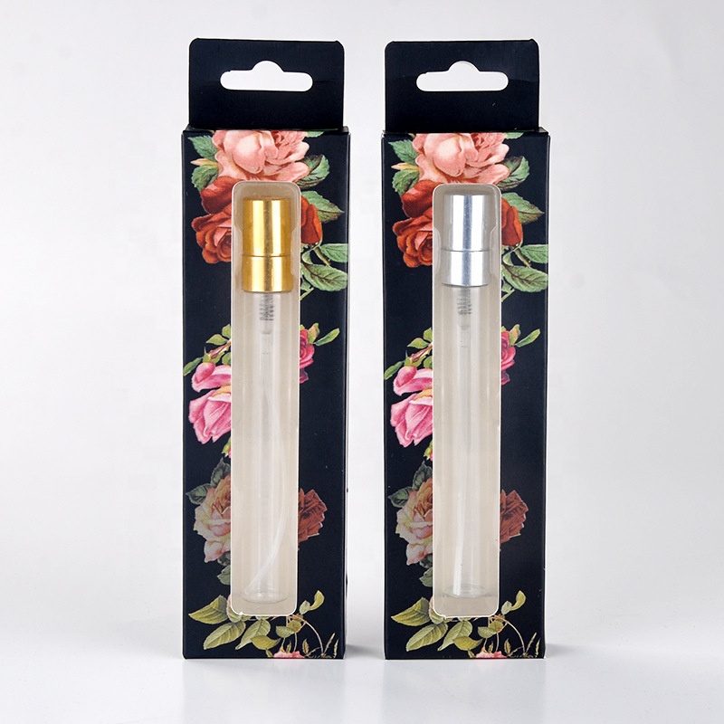 10ml clear empty mini sample perfume tube glass cosmetic spray bottle with paper box package