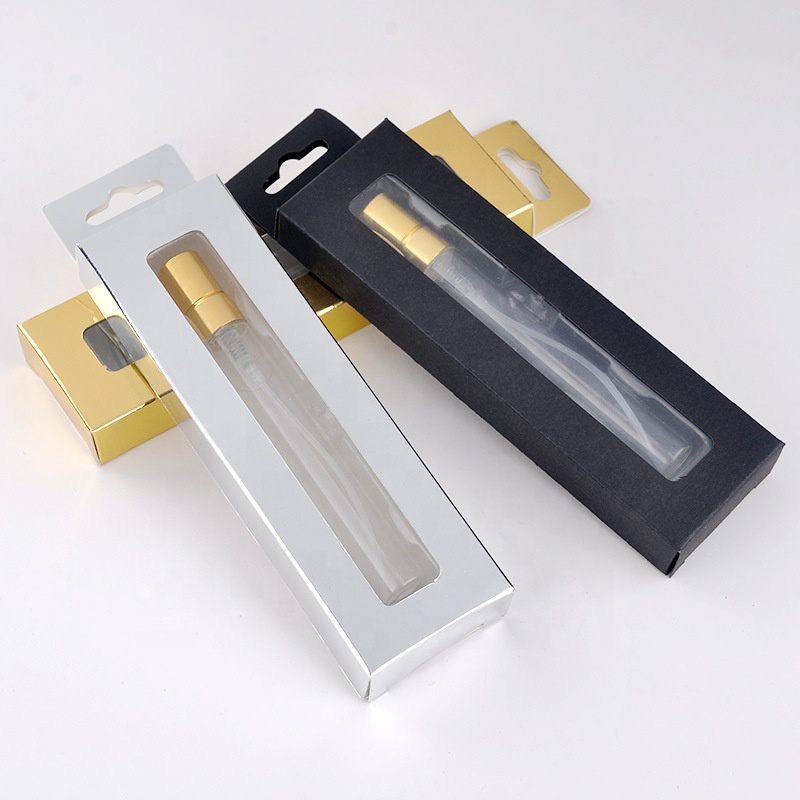 10ml clear empty mini sample perfume tube glass cosmetic spray bottle with paper box package