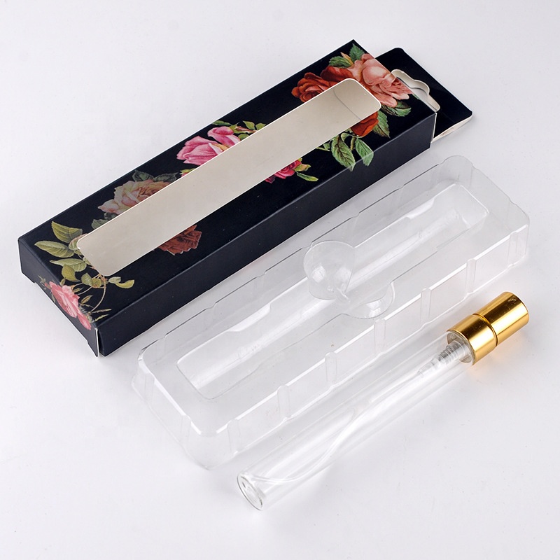 10ml clear empty mini sample perfume tube glass cosmetic spray bottle with paper box package