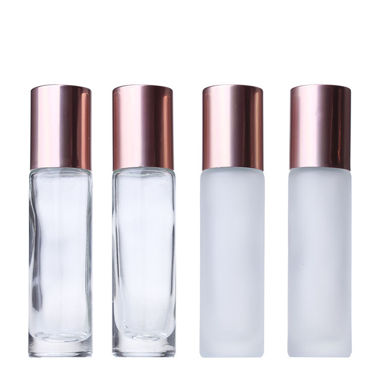 10ml clear/frosted glass roll on roller ball bottle with rose Gold cap for perfume/essential oil