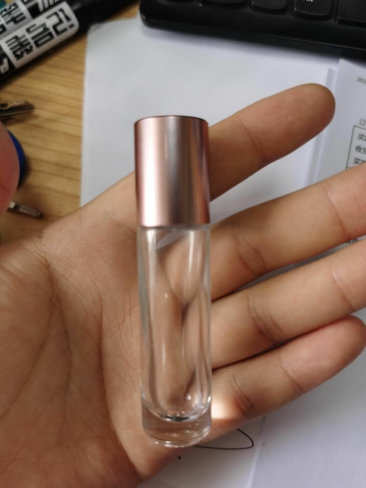 10ml clear/frosted glass roll on roller ball bottle with rose Gold cap for perfume/essential oil