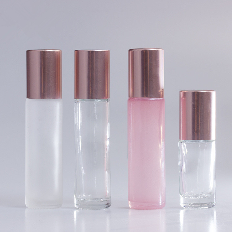 10ml clear/frosted glass roll on roller ball bottle with rose Gold cap for perfume/essential oil