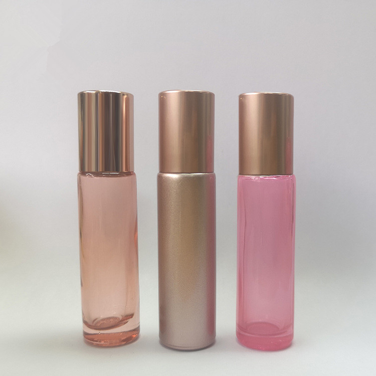 10ml clear/frosted glass roll on roller ball bottle with rose Gold cap for perfume/essential oil