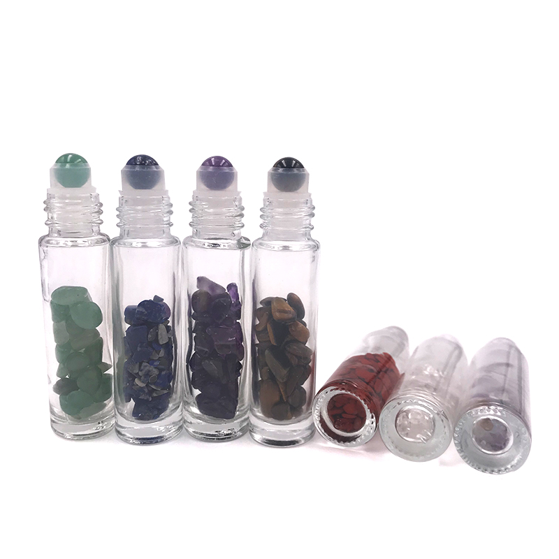 10ml clear glass cosmetic container essential oil perfume 10ml roller bottle wholesale with jade