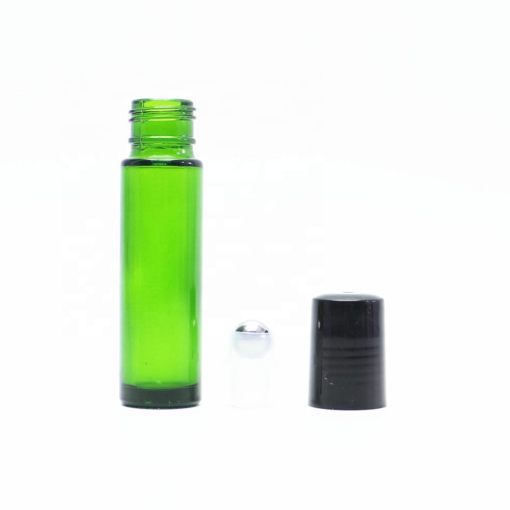 10ml clear glass roll on bottle with black plastic lid withglass roller ball for perfume