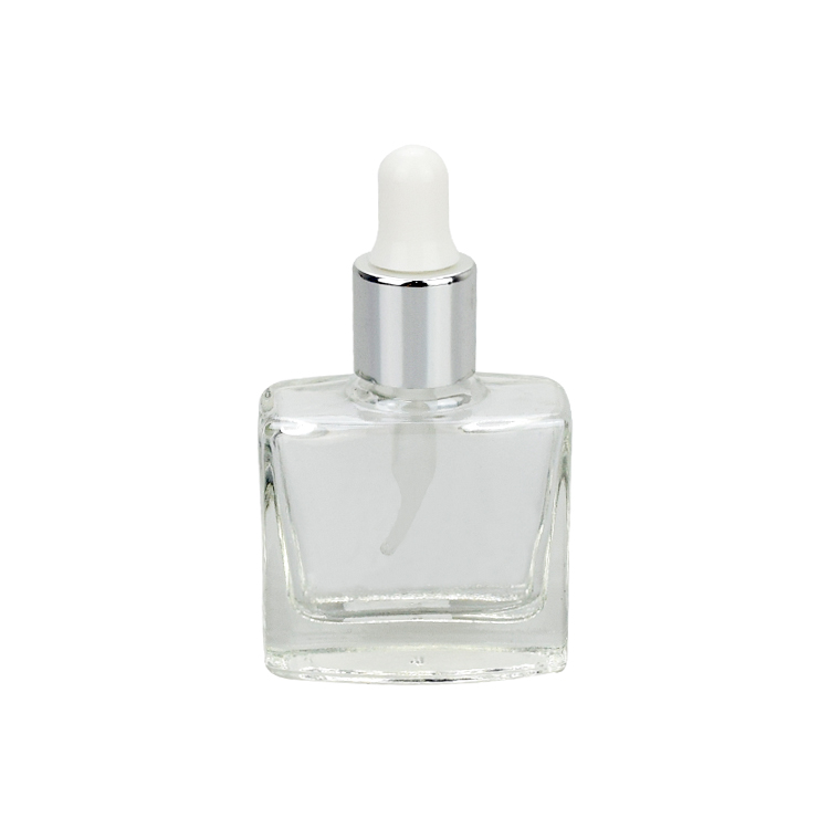 10ml clear rectangle cosmetic face body beard vitamin oil glass sample bottle with silver dropper