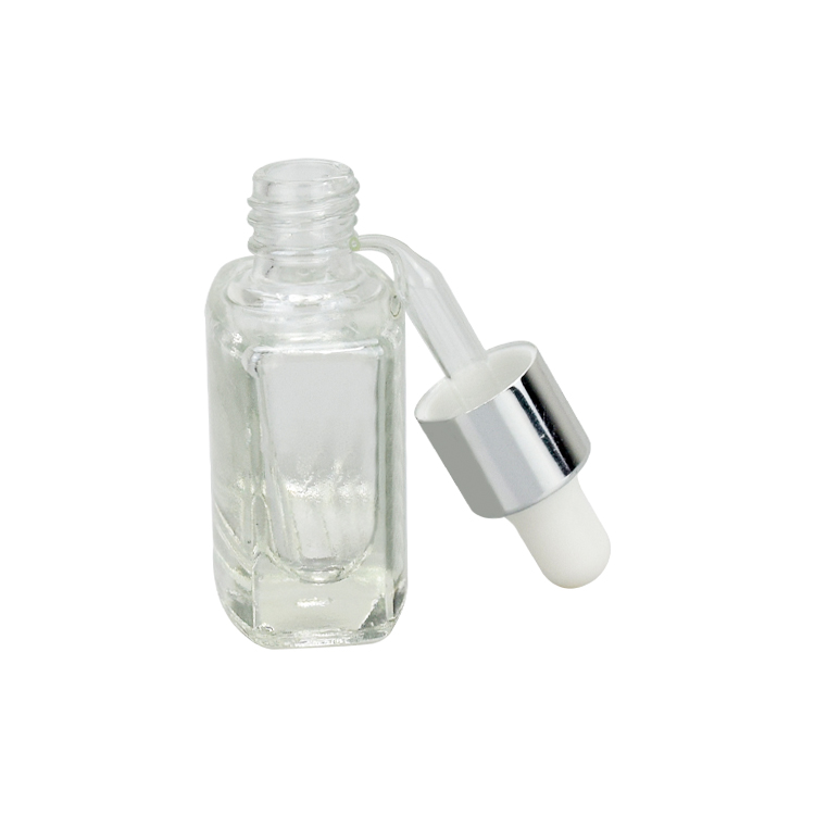 10ml clear rectangle cosmetic face body beard vitamin oil glass sample bottle with silver dropper