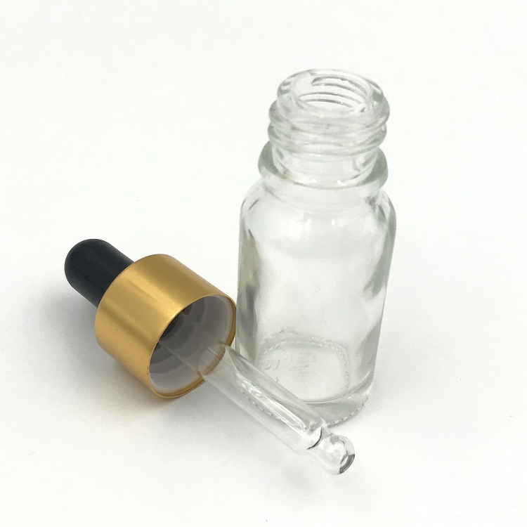 10ml clear transparent bottle of glass dropper bottle for essential oil with gold dropper cap