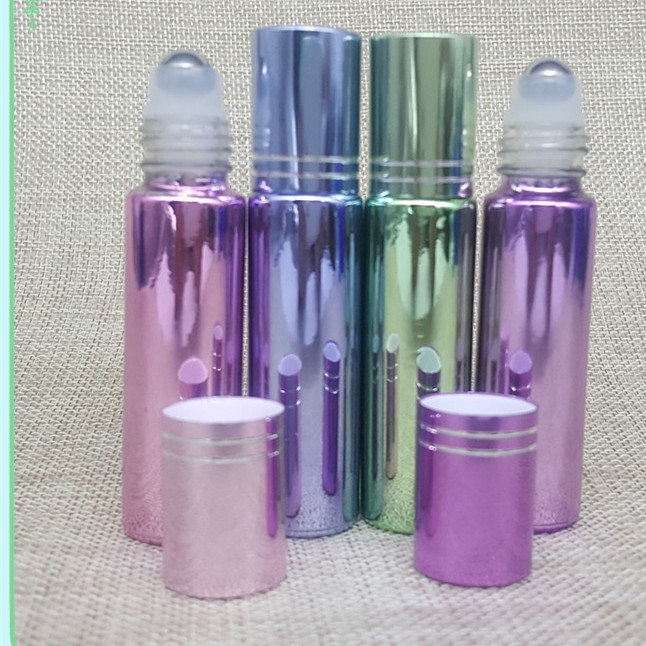 10ml colorful frosted glass roll on bottle essential oil perfume bottle with aluminum cap glass roller ball bottle
