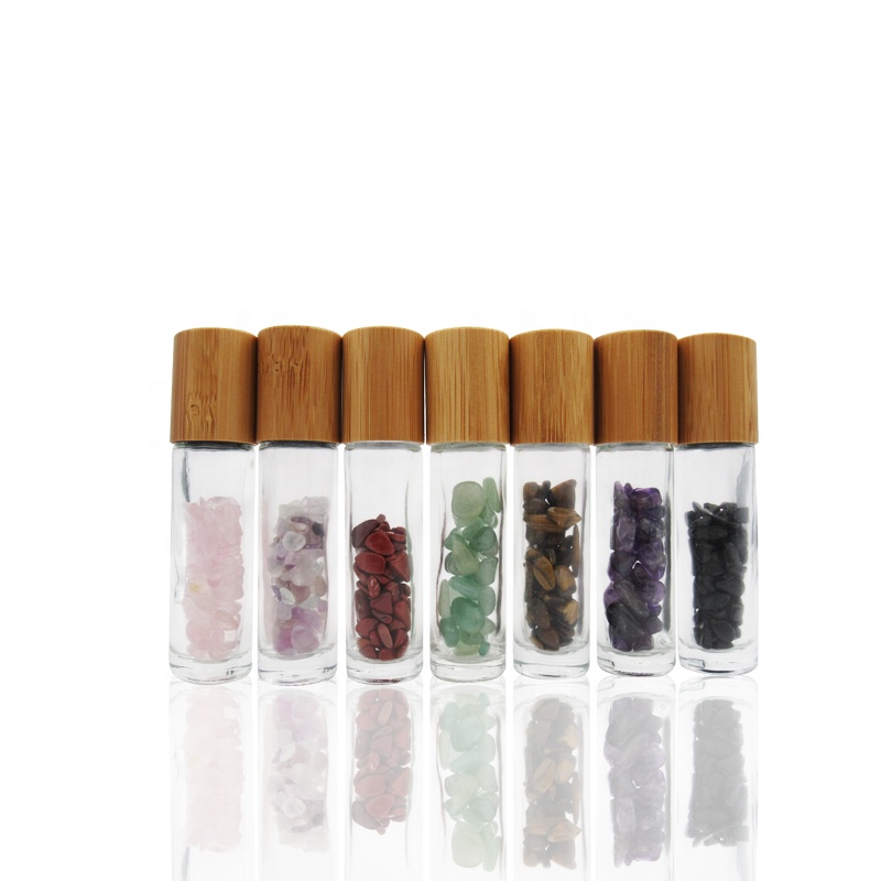 10ml crystal ball gemstone roller essential oil glass bottle with gemstone chips inside