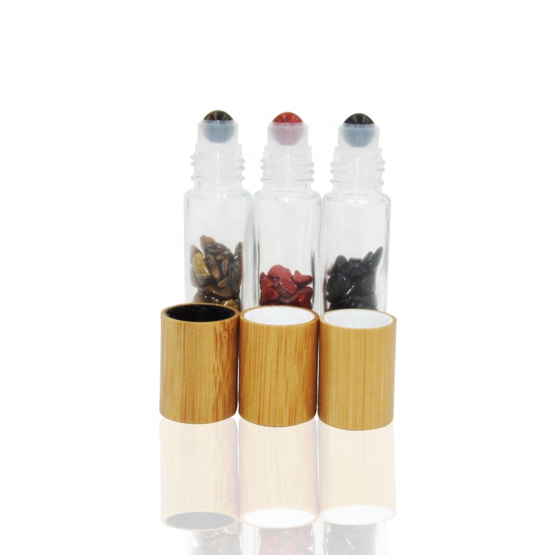 10ml crystal ball gemstone roller essential oil glass bottle with gemstone chips inside