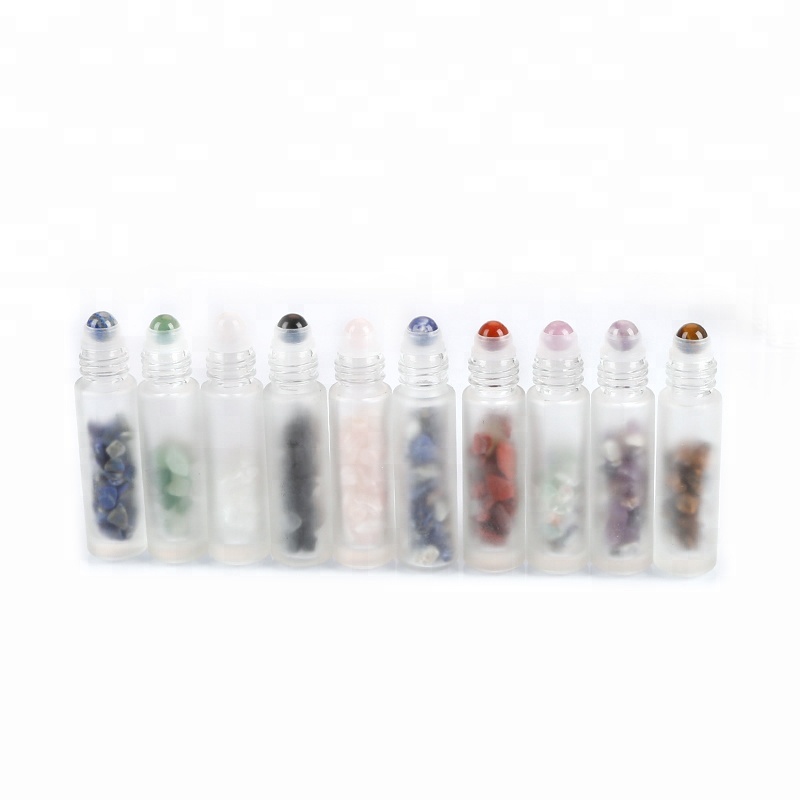 10ml crystal ball gemstone roller essential oil glass bottle with gemstone chips inside