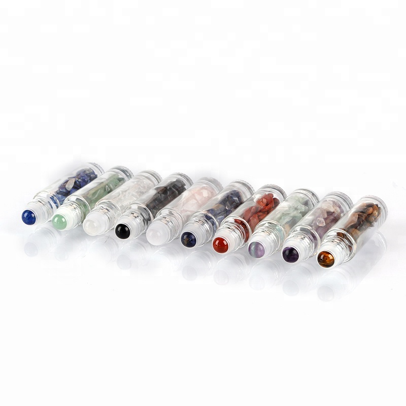 10ml crystal ball gemstone roller essential oil glass bottle with gemstone chips inside