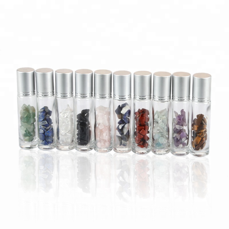 10ml crystal ball gemstone roller essential oil glass bottle with gemstone chips inside
