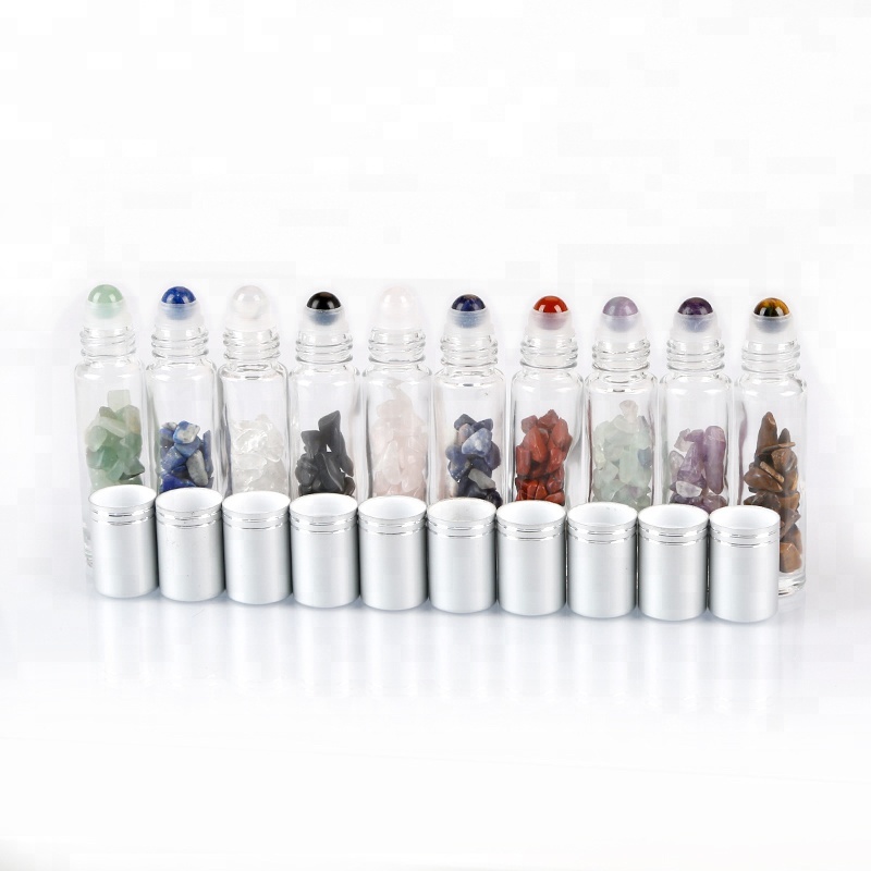 10ml crystal ball gemstone roller essential oil glass bottle with gemstone chips inside