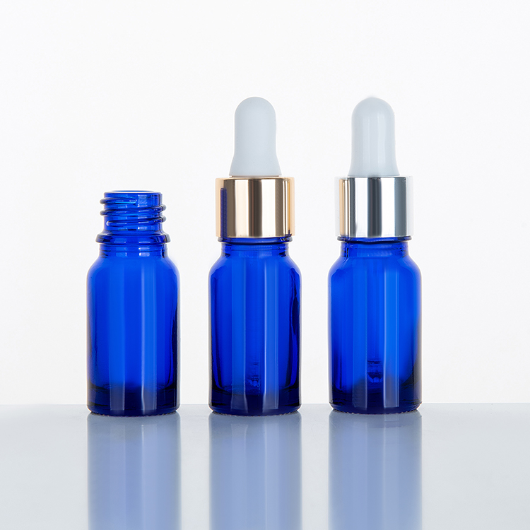 10ml custom blue essential cosmetic juice hair oil spray glass white black gold silver dropper bottle