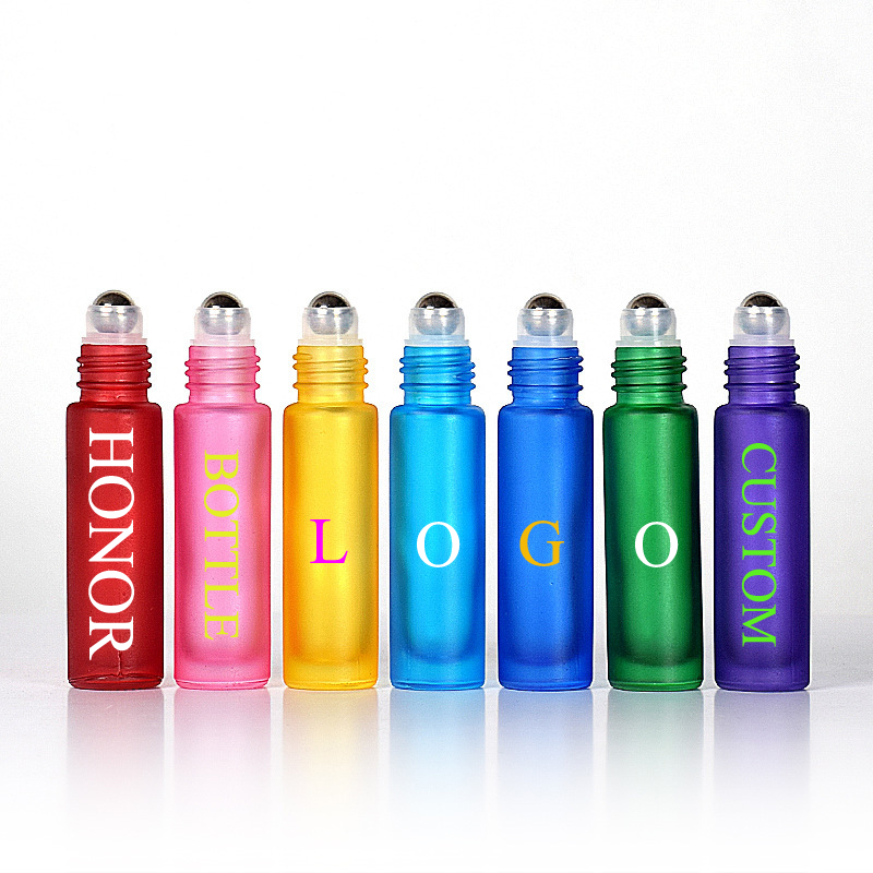 10ml custom matt colorful frosted glass pen shape stainless steel roller ball top perfume essential oil bottles wholesale