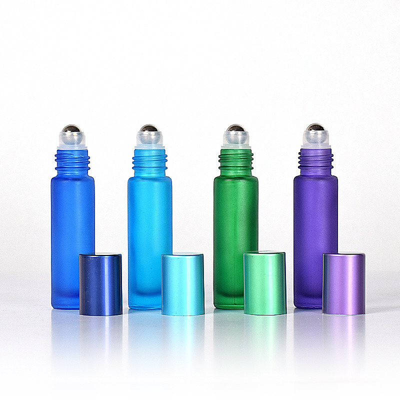10ml custom matt colorful frosted glass pen shape stainless steel roller ball top perfume essential oil bottles wholesale